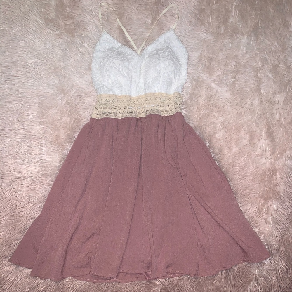 Mauve/white fit and flare dress